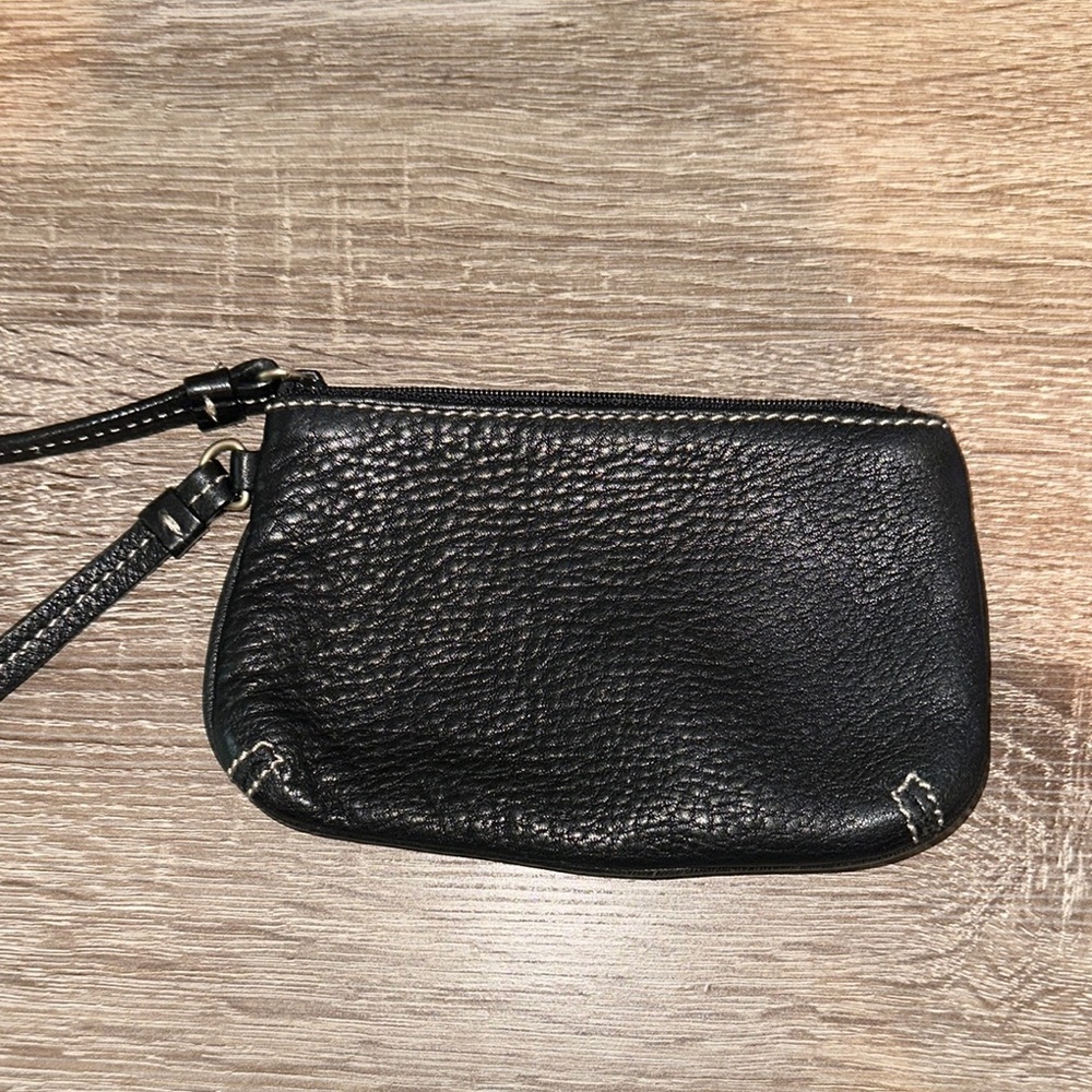 Black Pebbled Leather Clutch with Metallic Accents
